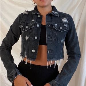 LF distressed cropped denim jacket